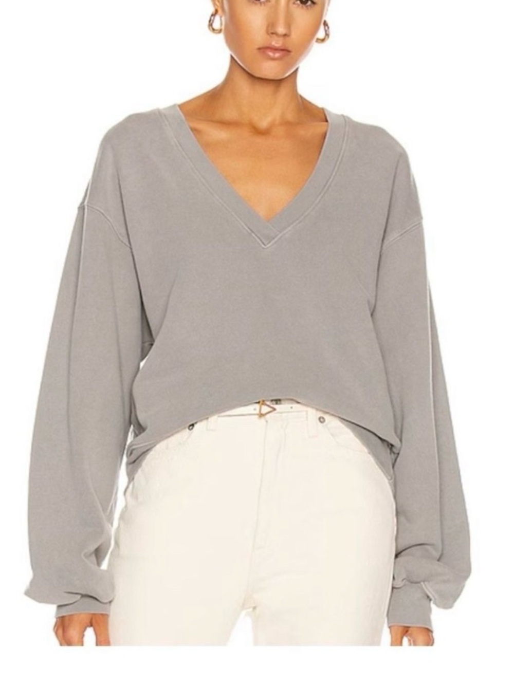 AGOLDE Low V Neck Balloon Sleeve Sweatshirt Gray size XS